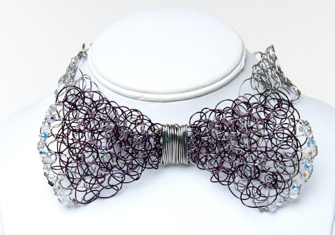 Black and Silver Bowtie with Swarovski Crystals