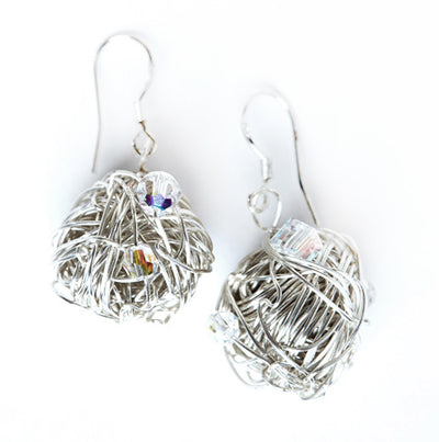 Sterling Silver Ball Earrings w/Swarovski Crystals